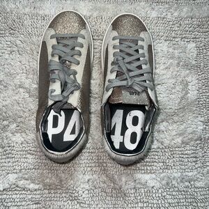 ✅P448 Glittery Gray and Silver Sneakers